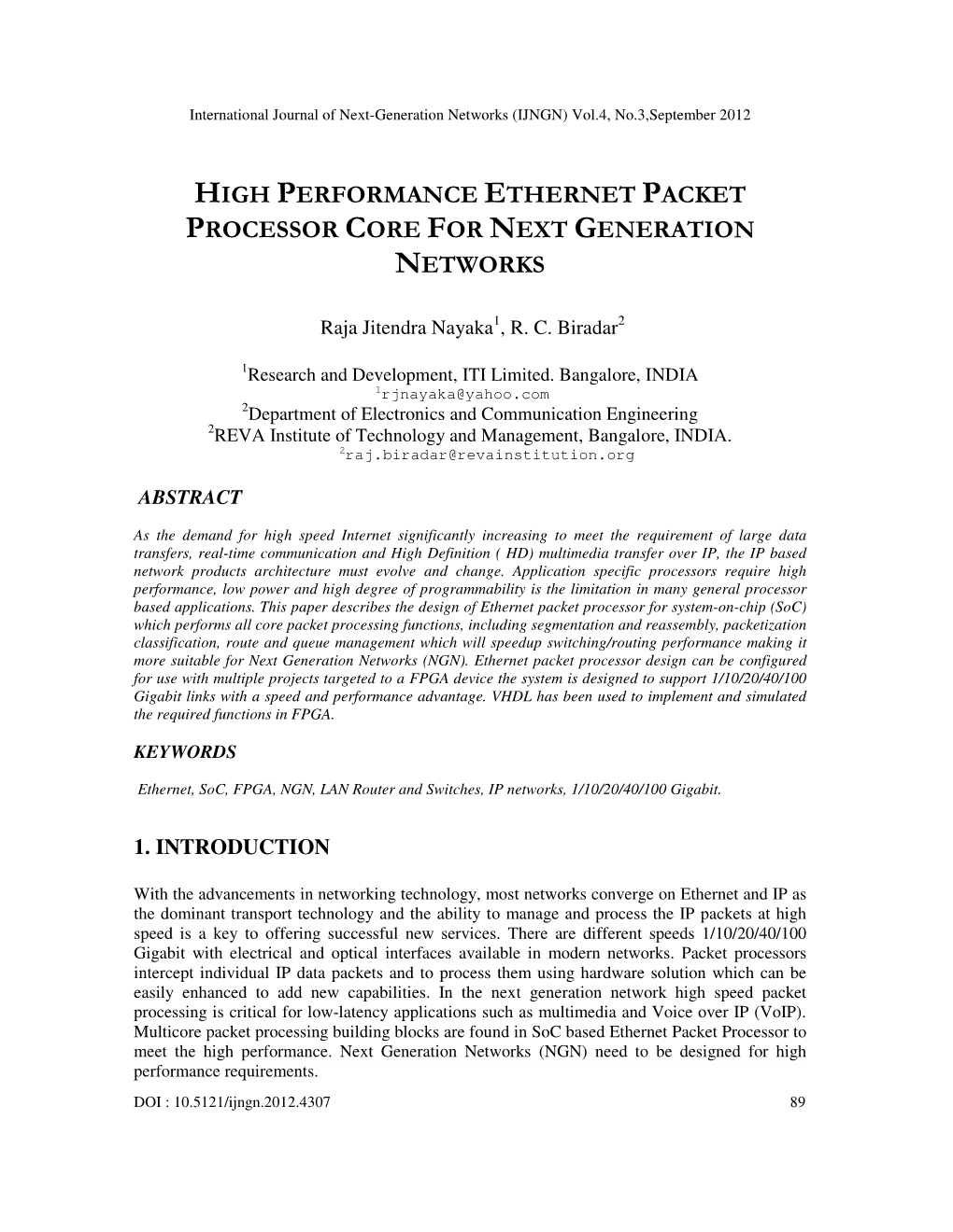 High Performance Ethernet Packet Processor Core for Next Generation Networks