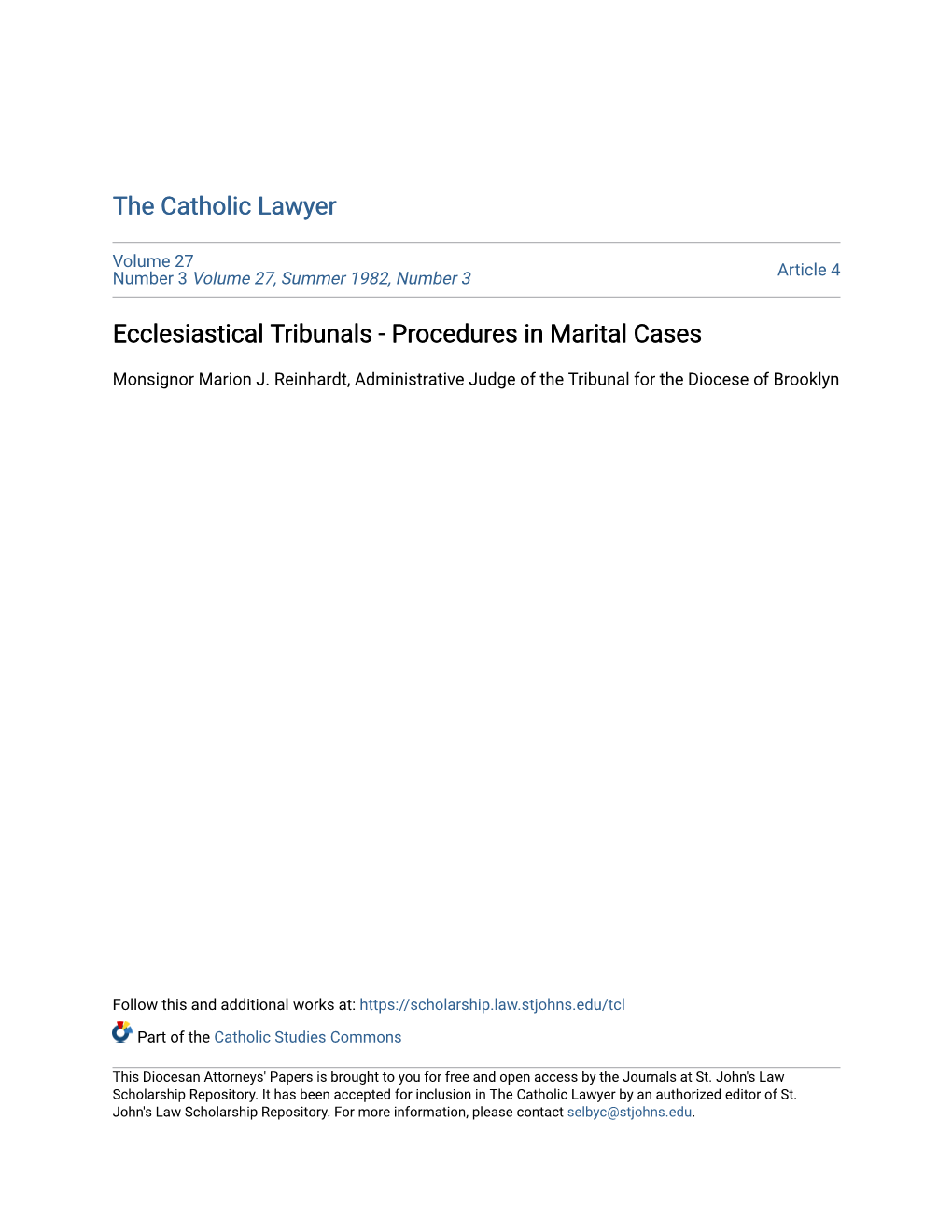 Ecclesiastical Tribunals - Procedures in Marital Cases