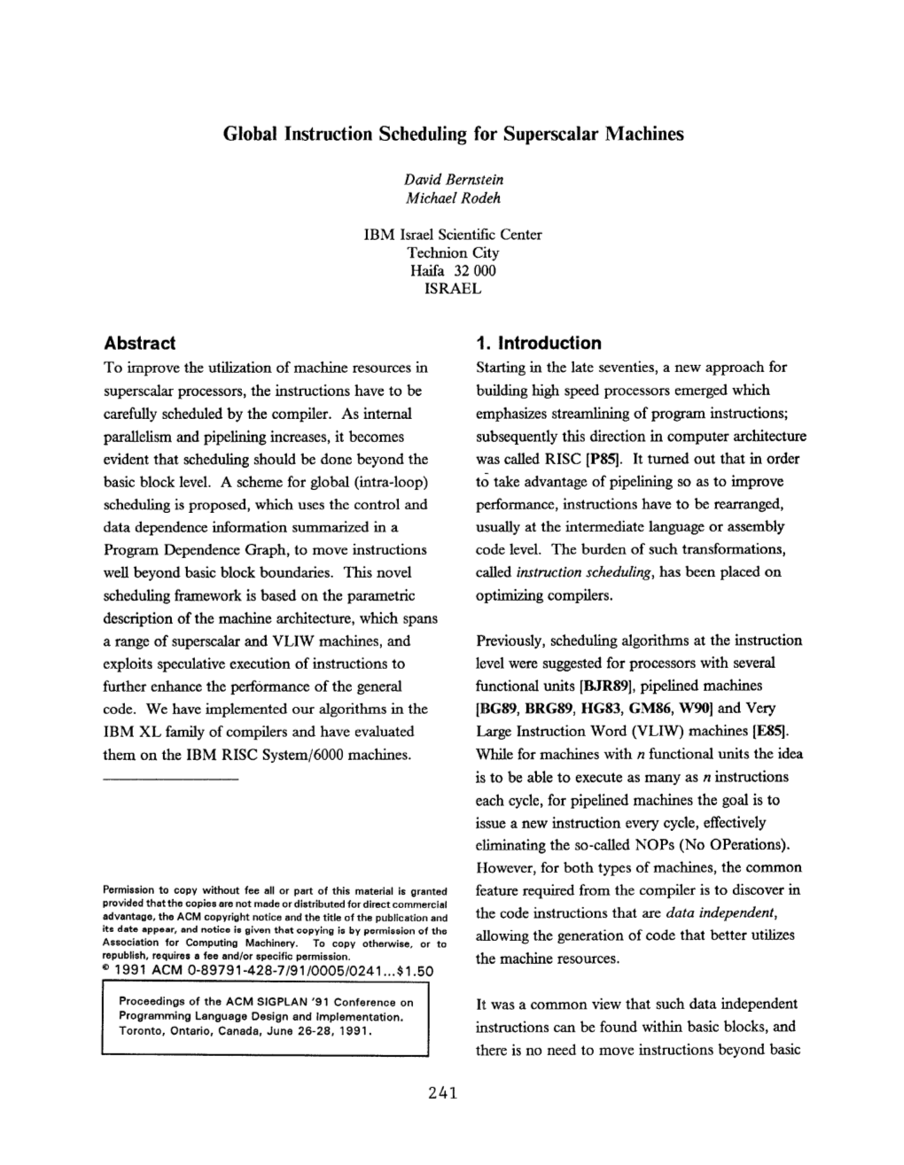 Global Instruction Scheduling for Superscalar Machines Abstract 1