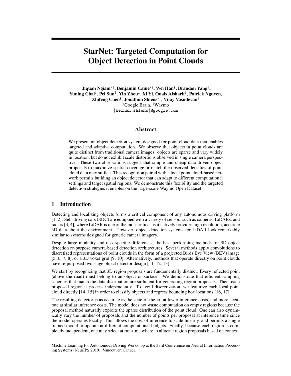 Starnet: Targeted Computation for Object Detection in Point Clouds