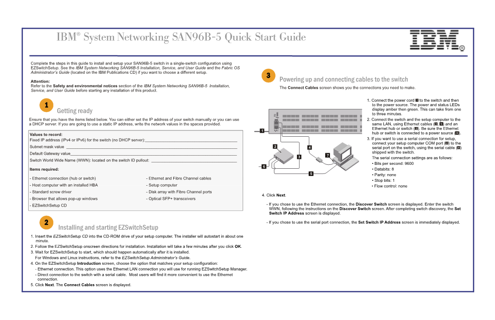 IBM Systemnetworking SAN96B-5 Quick Start Guide