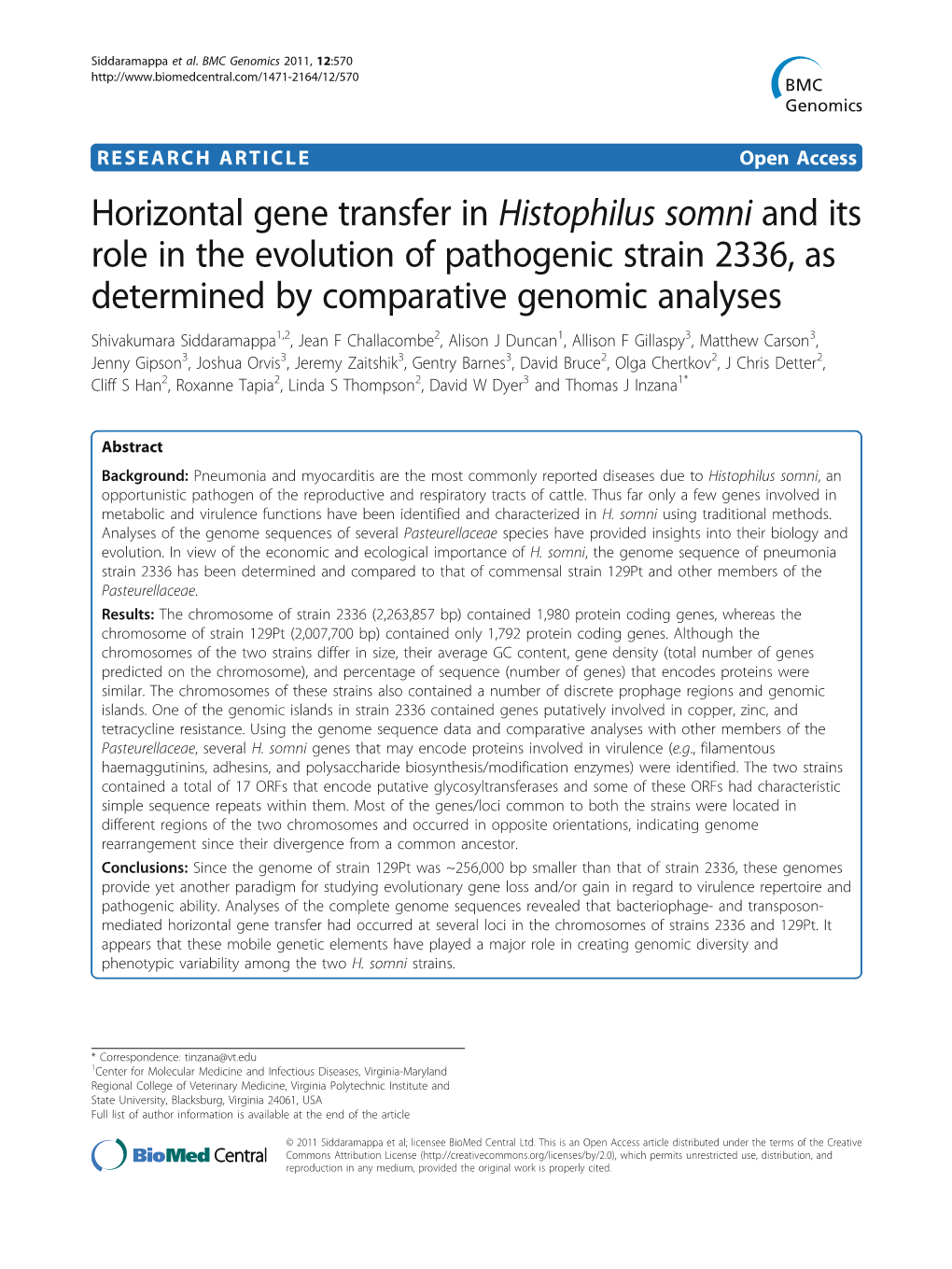 Horizontal Gene Transfer in Histophilus Somni and Its Role in the Evolution