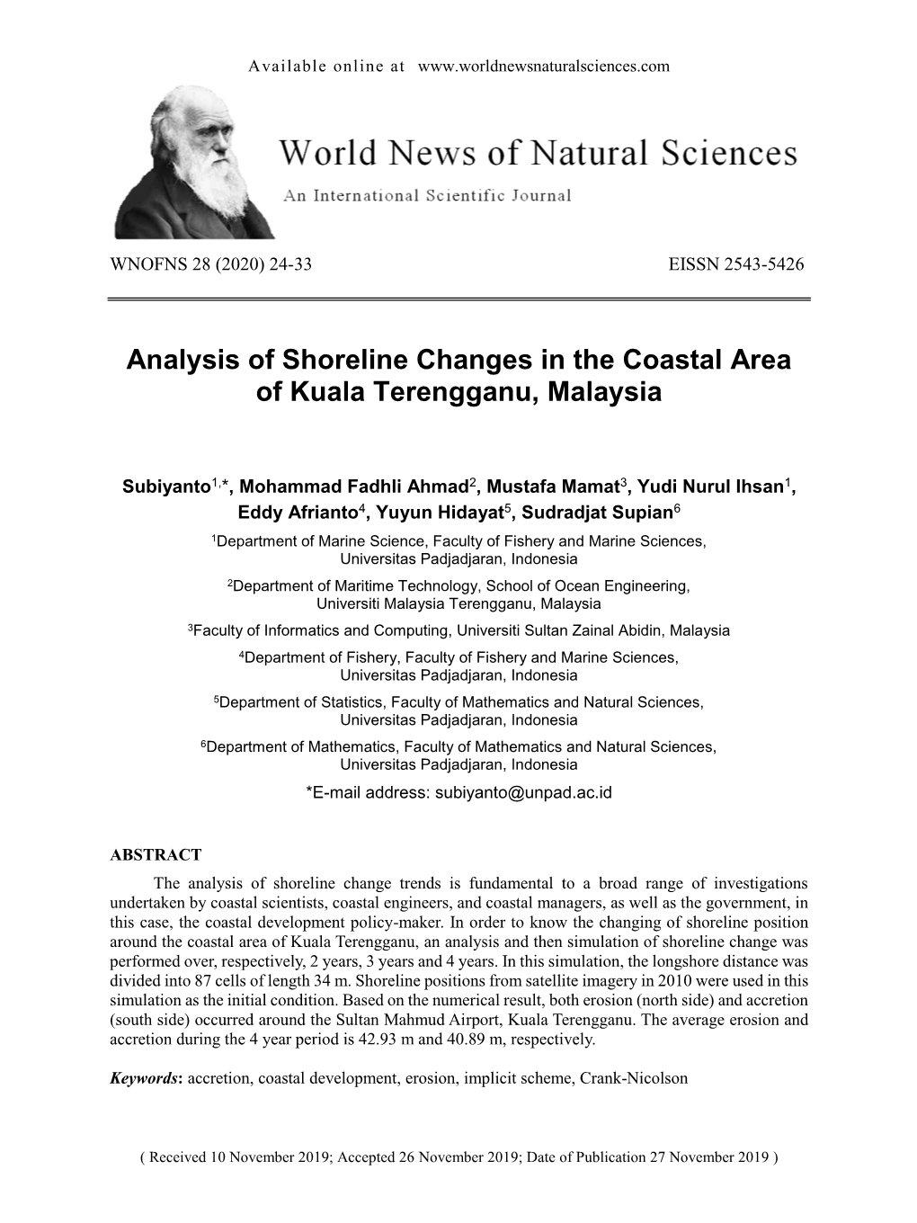 Analysis of Shoreline Changes in the Coastal Area of Kuala Terengganu, Malaysia