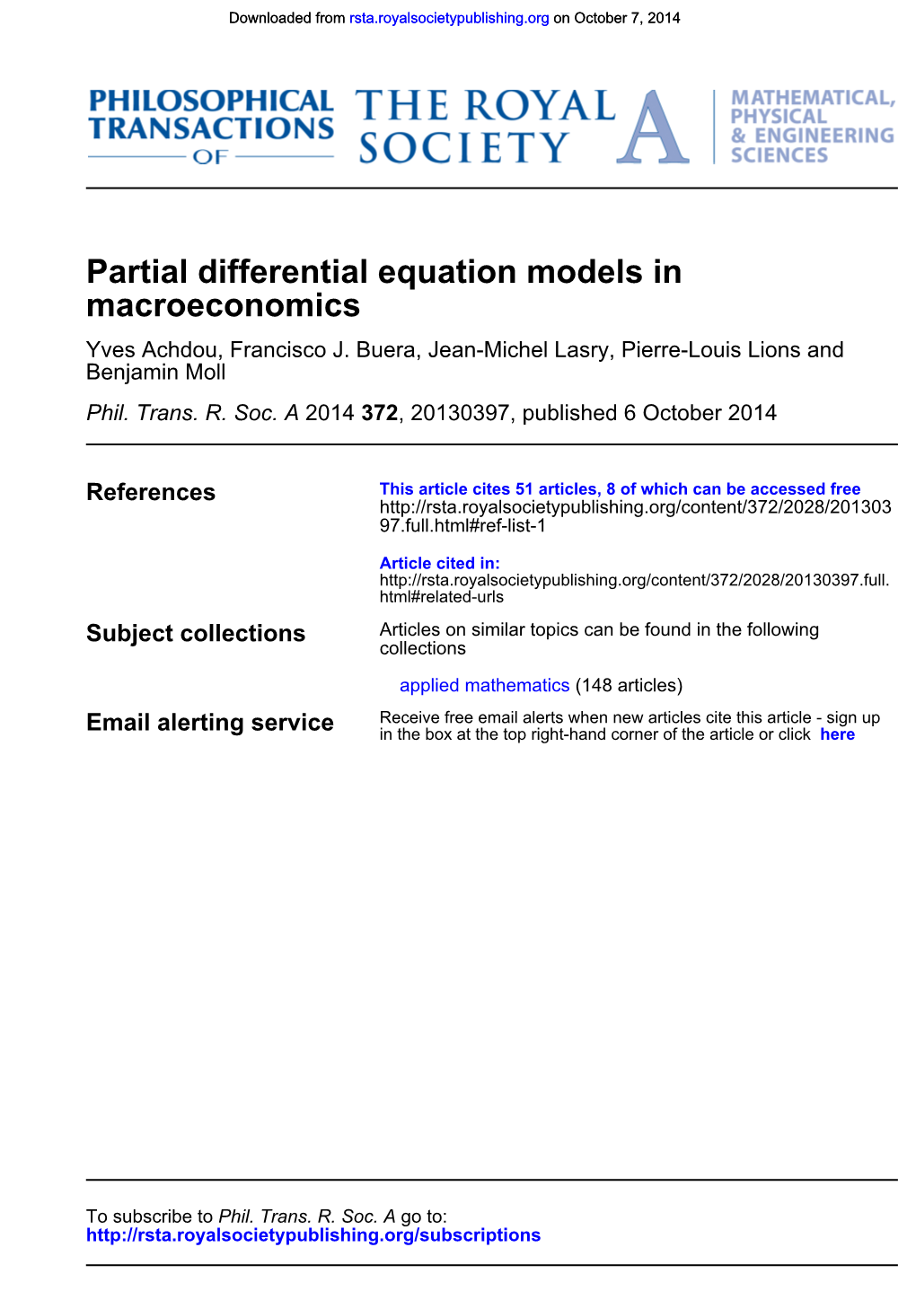 Macroeconomics Partial Differential Equation Models In