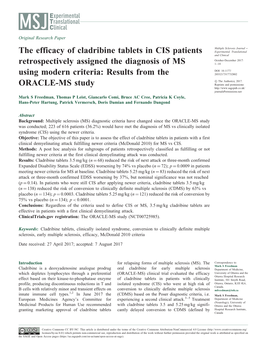 The Efficacy of Cladribine Tablets in CIS Patients Retrospectively