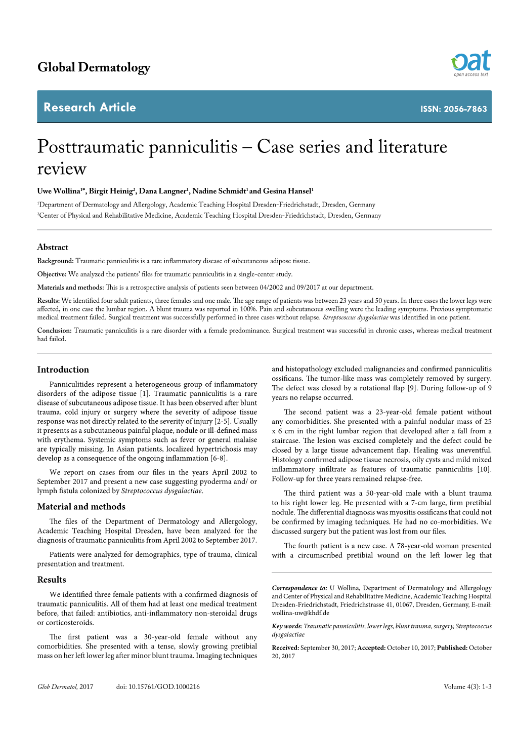 Posttraumatic Panniculitis
