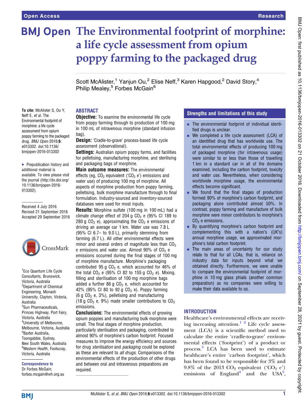 A Life Cycle Assessment from Opium Poppy Farming to the Packaged Drug