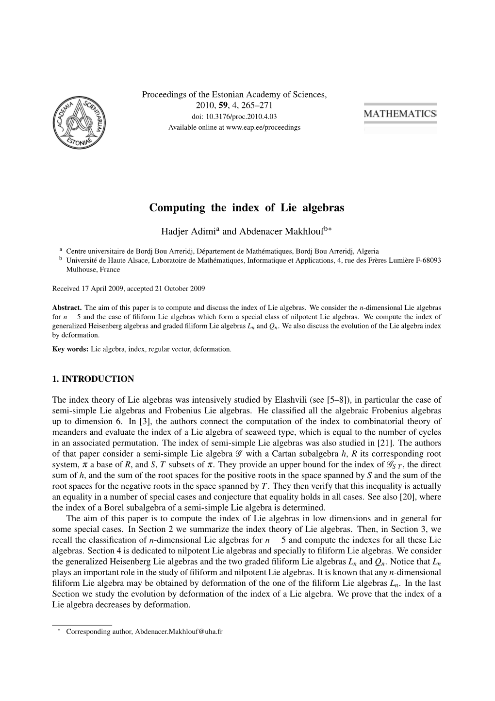 Computing the Index of Lie Algebras