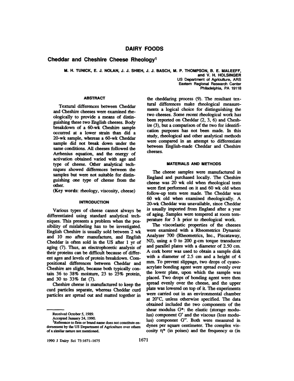 Cheddar and Cheshire Cheese Rheology'