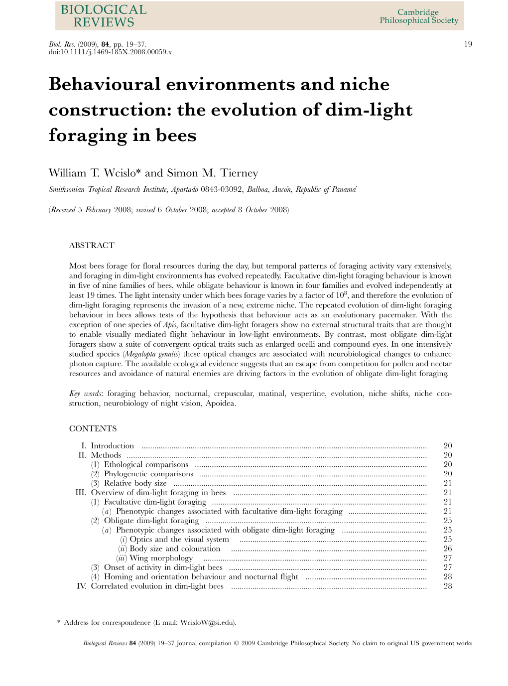 The Evolution of Dim-Light Foraging in Bees