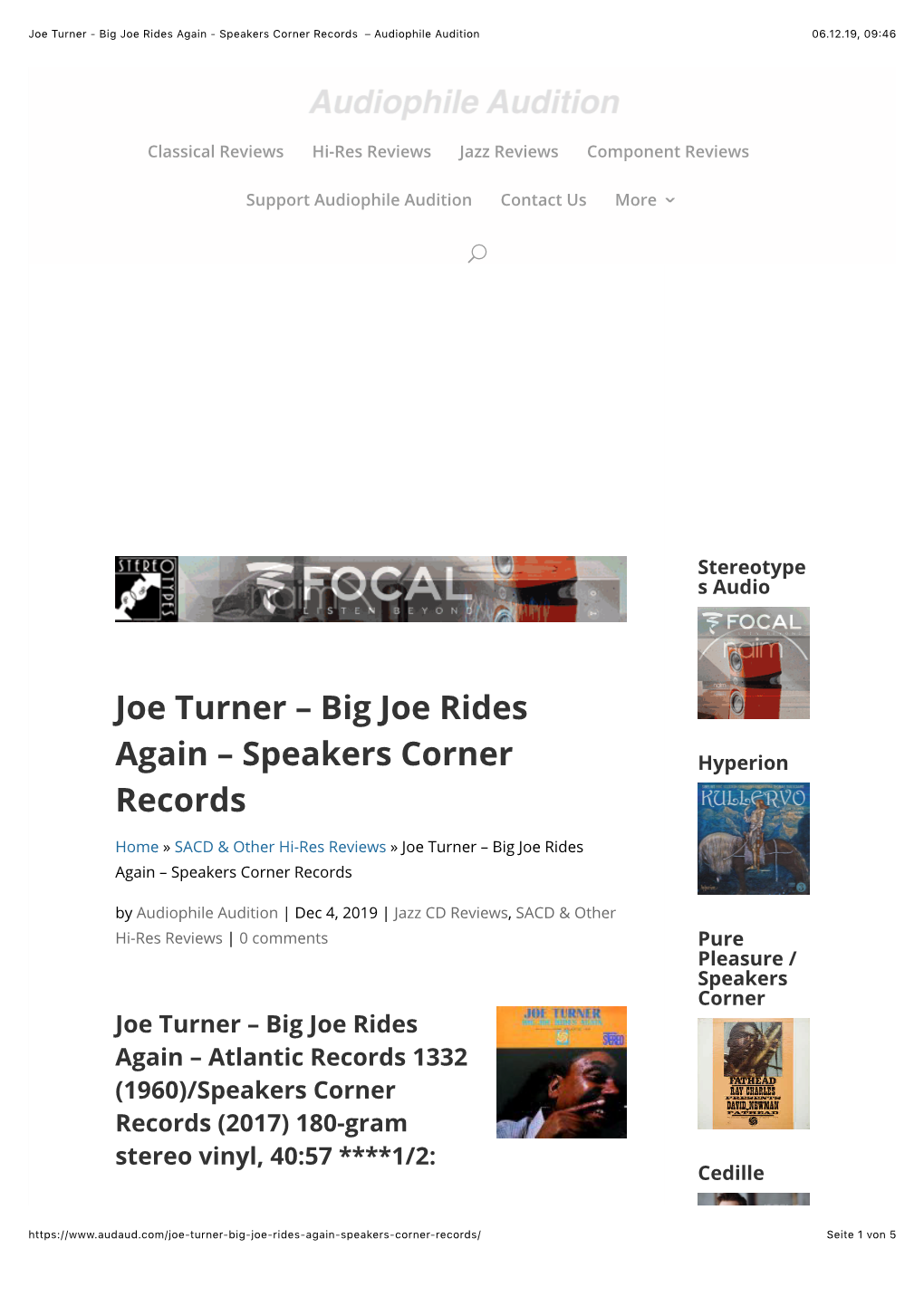 Joe Turner – Big Joe Rides Again – Speakers Corner Records