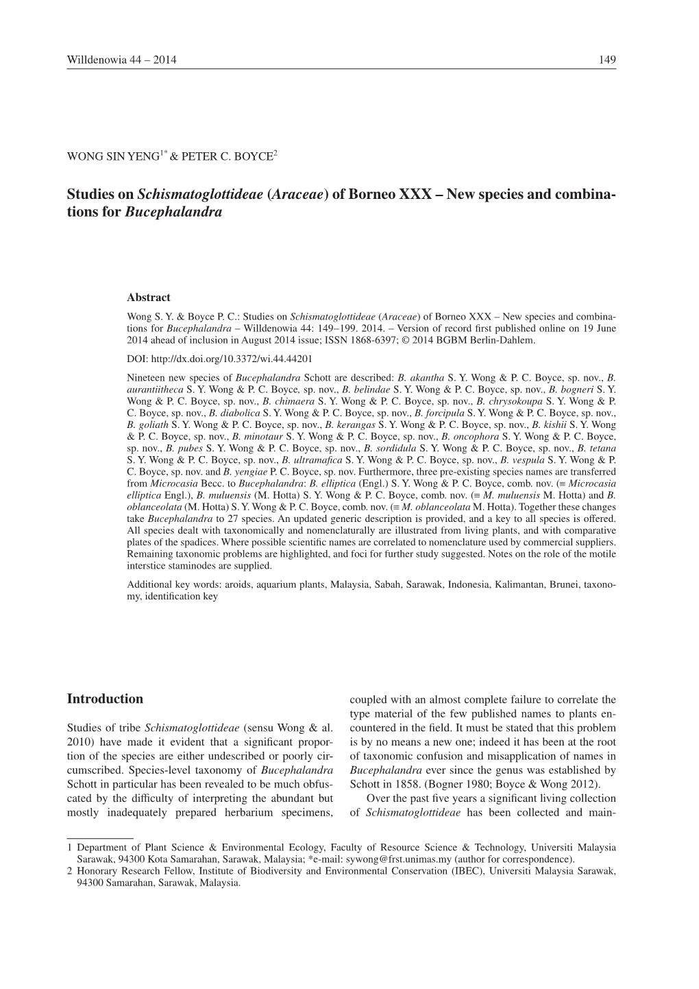 Of Borneo XXX – New Species and Combina- Tions for Bucephalandra
