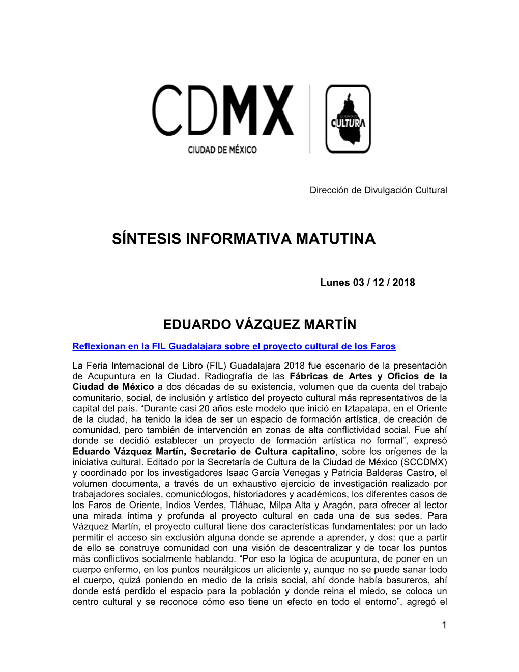 Síntesis Informativa Matutina