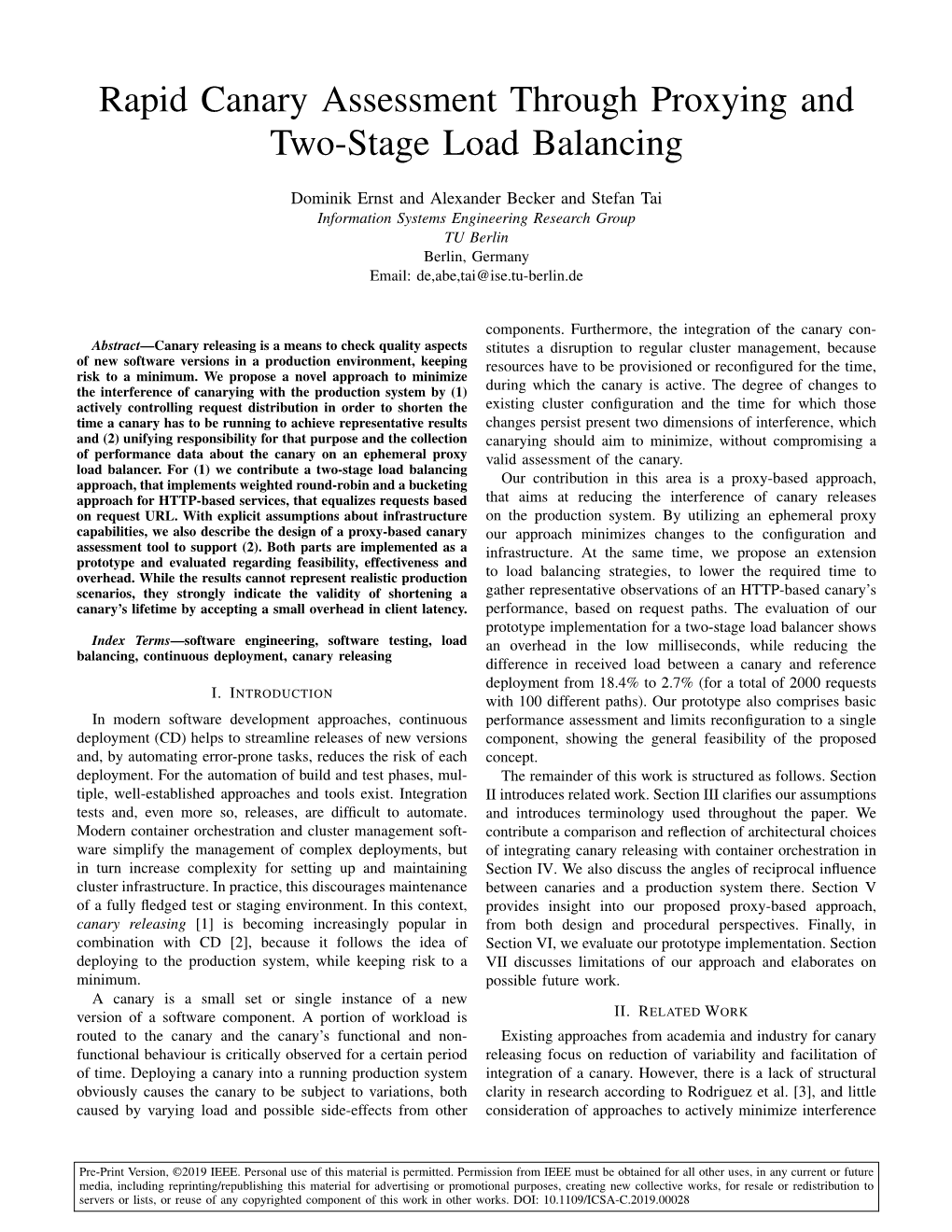 Rapid Canary Assessment Through Proxying and Two-Stage Load Balancing