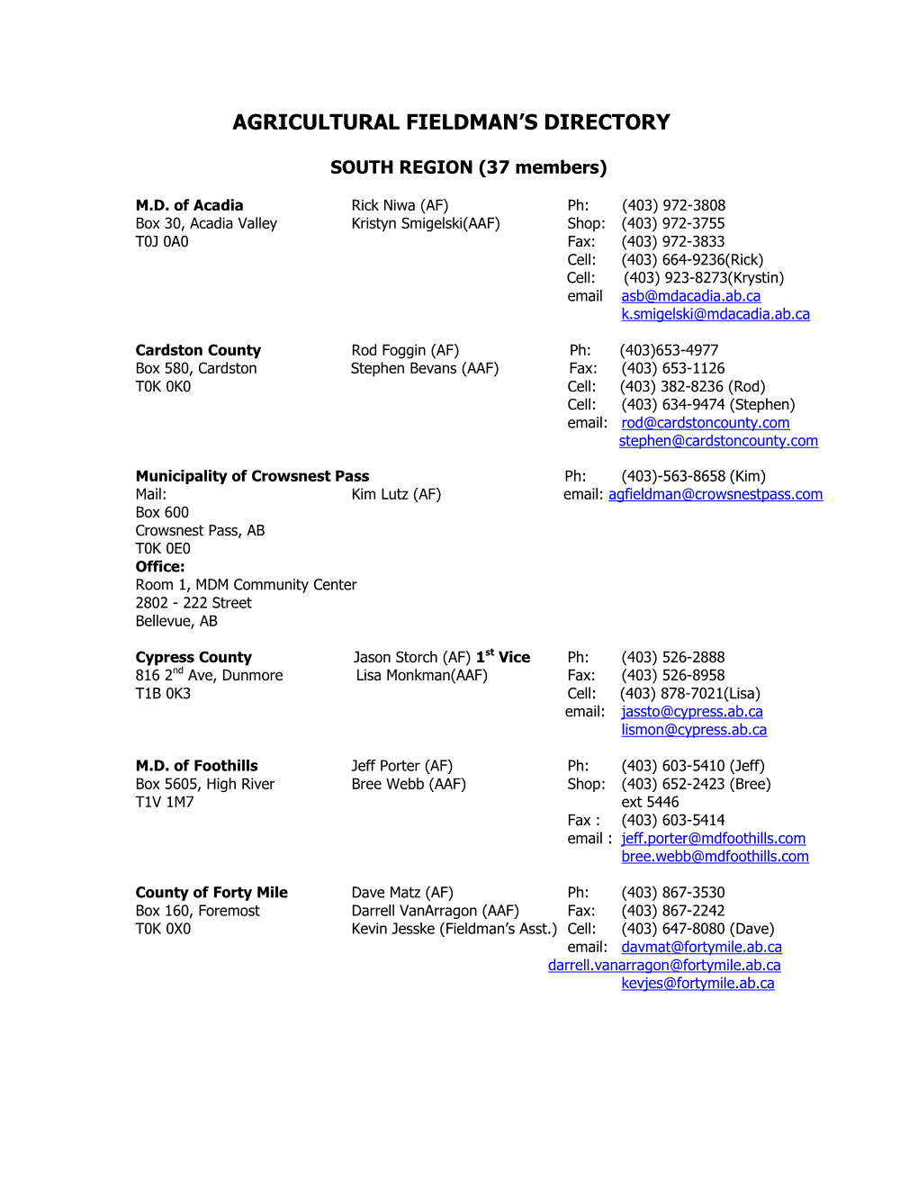 Agricultural Fieldman's Directory