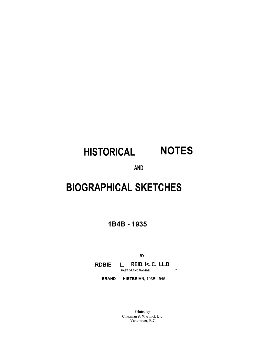 Historical Notes Biographical Sketches