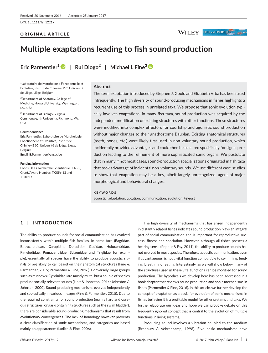 Multiple Exaptations Leading to Fish Sound Production