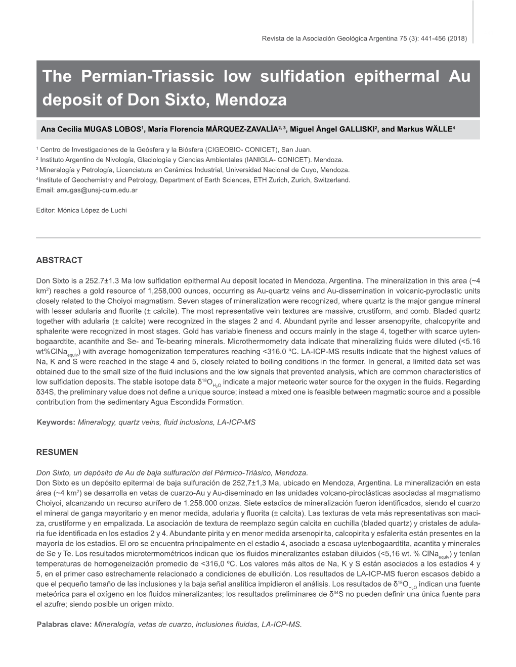 The Permian-Triassic Low Sulfidation Epithermal Au Deposit of Don Sixto