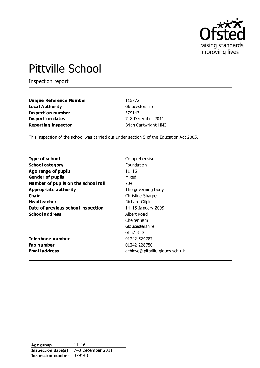 Pittville School Inspection Report