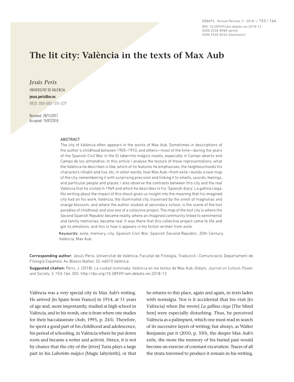 València in the Texts of Max Aub