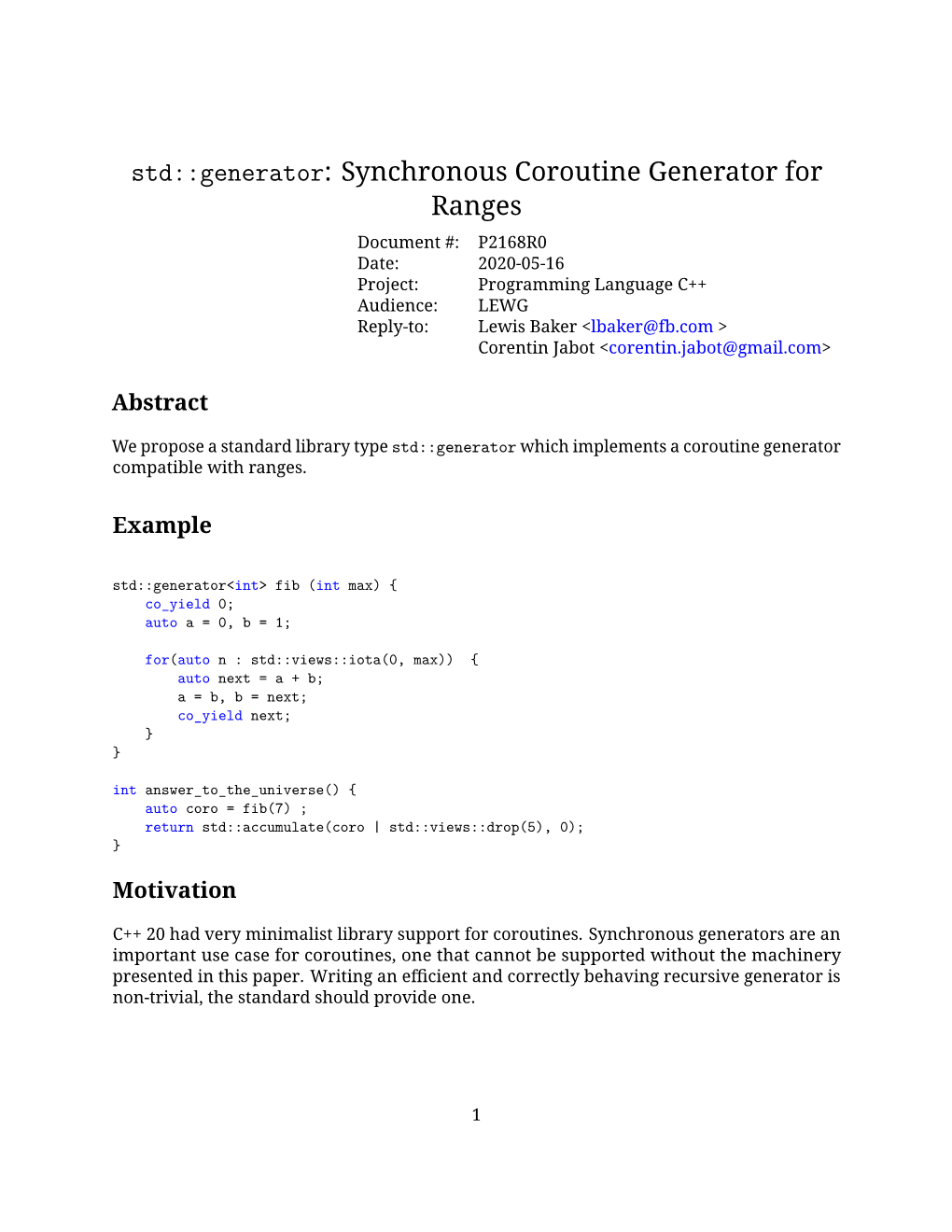 Synchronous Coroutine Generator for Ranges