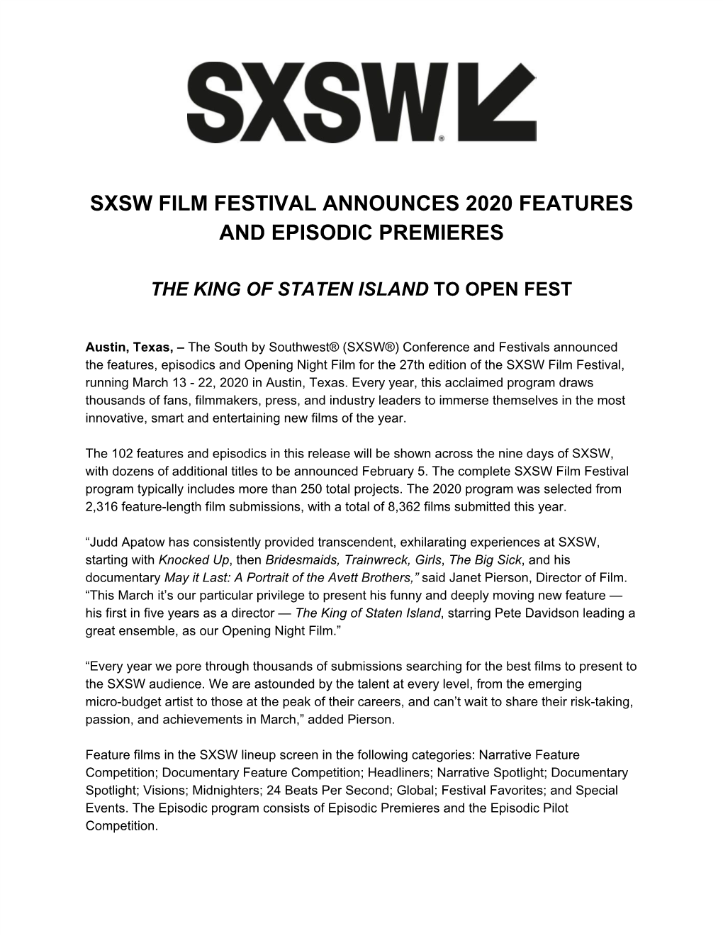 Sxsw Film Festival Announces 2020 Features and Episodic Premieres