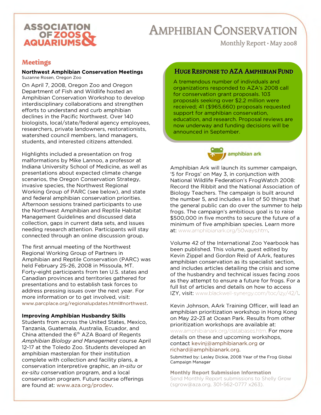 Amphibian Newsletter May 2008