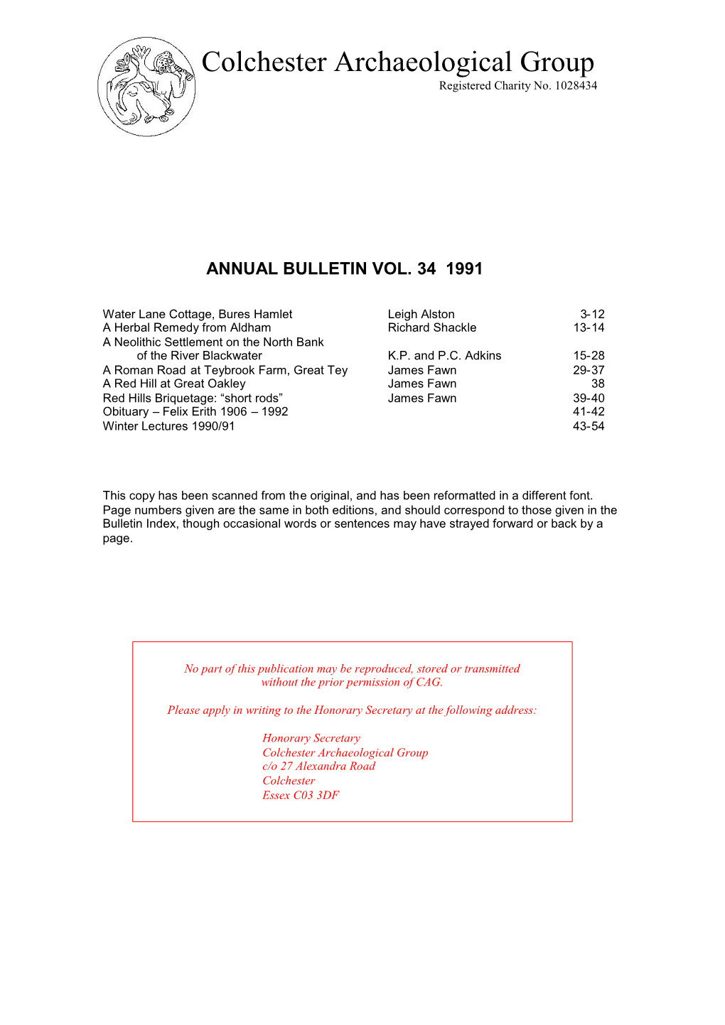 Bulletin 34 1991 Colchester Archaeological Group