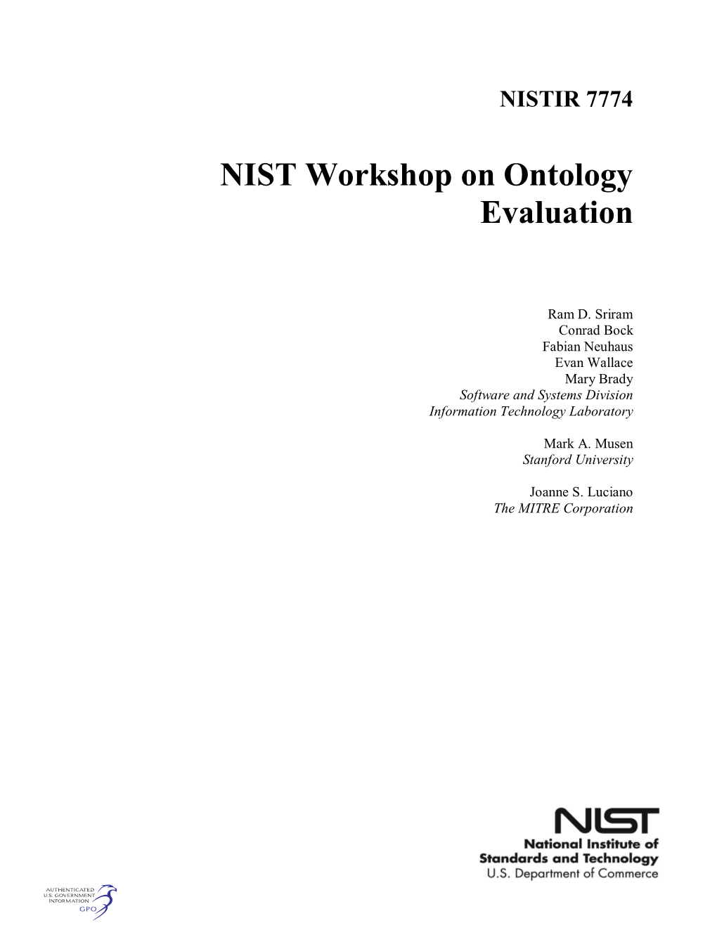 NIST Workshop on Ontology Evaluation