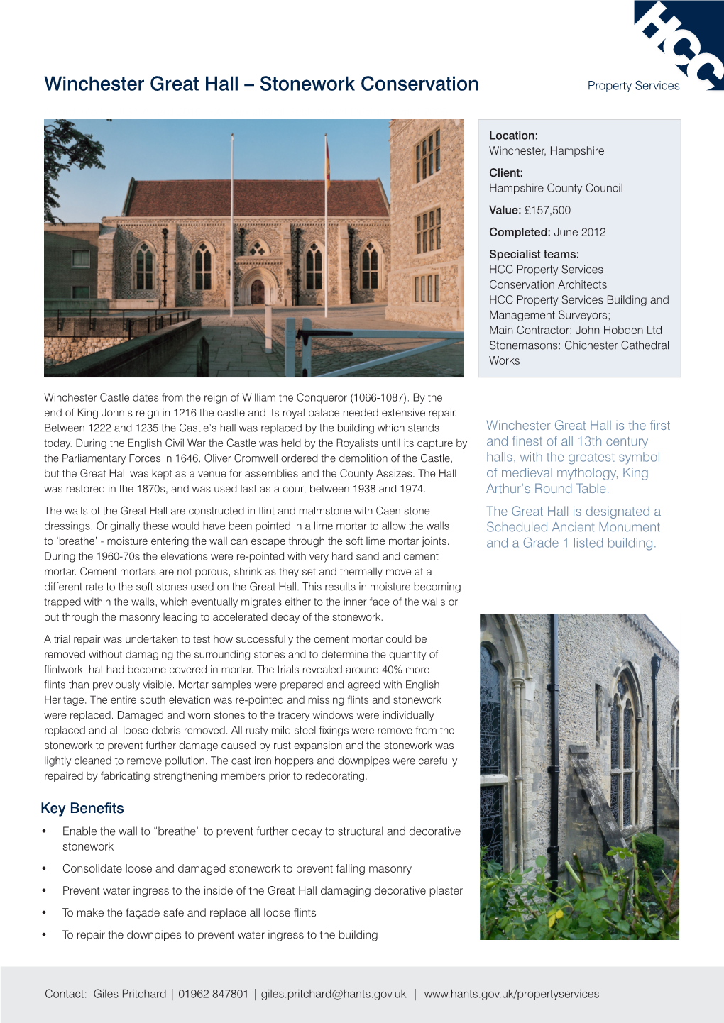 Winchester Great Hall – Stonework Conservation Property Services