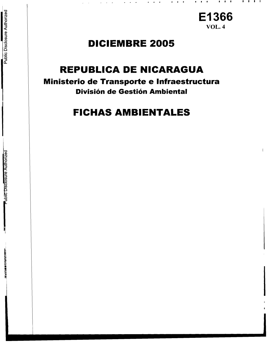 REPUBLICA DE NICARAGUA Ministerio De Transporte E Infraestructura Division De Gestion Ambiental