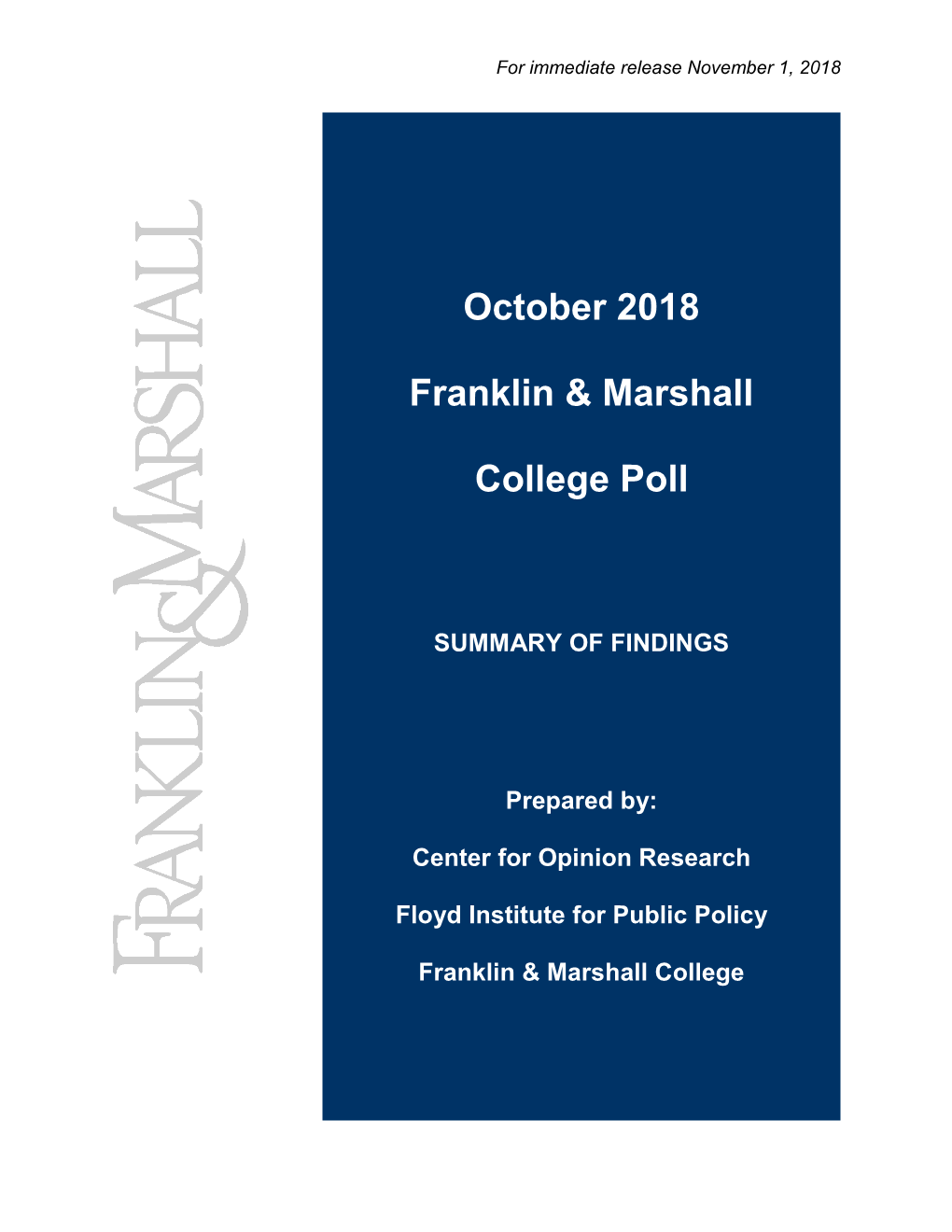 October 2018 Franklin & Marshall College Poll