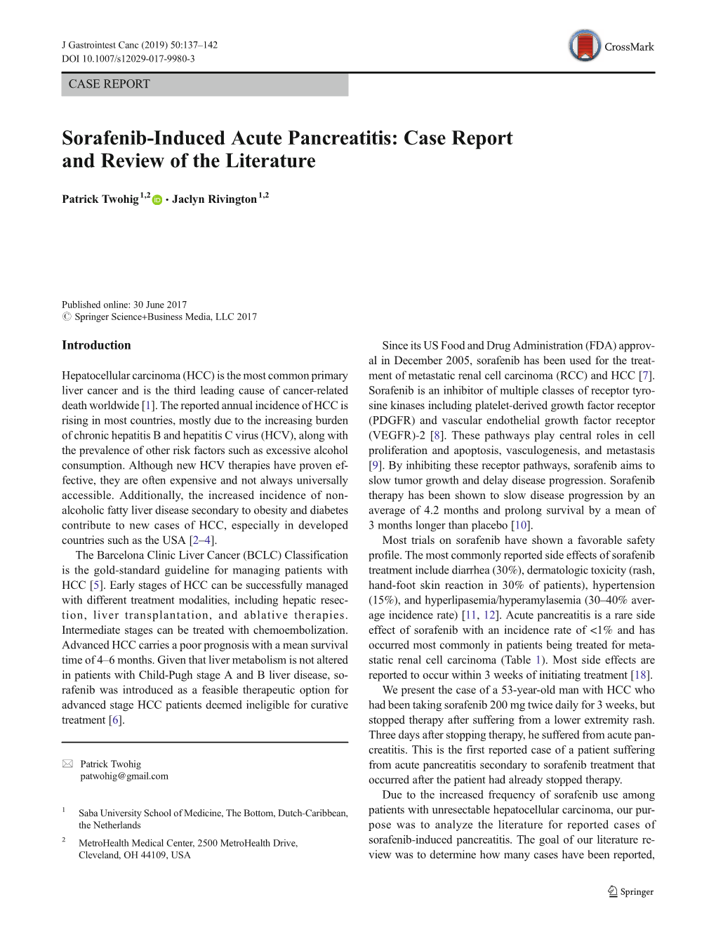 Sorafenib-Induced Acute Pancreatitis: Case Report and Review of the Literature