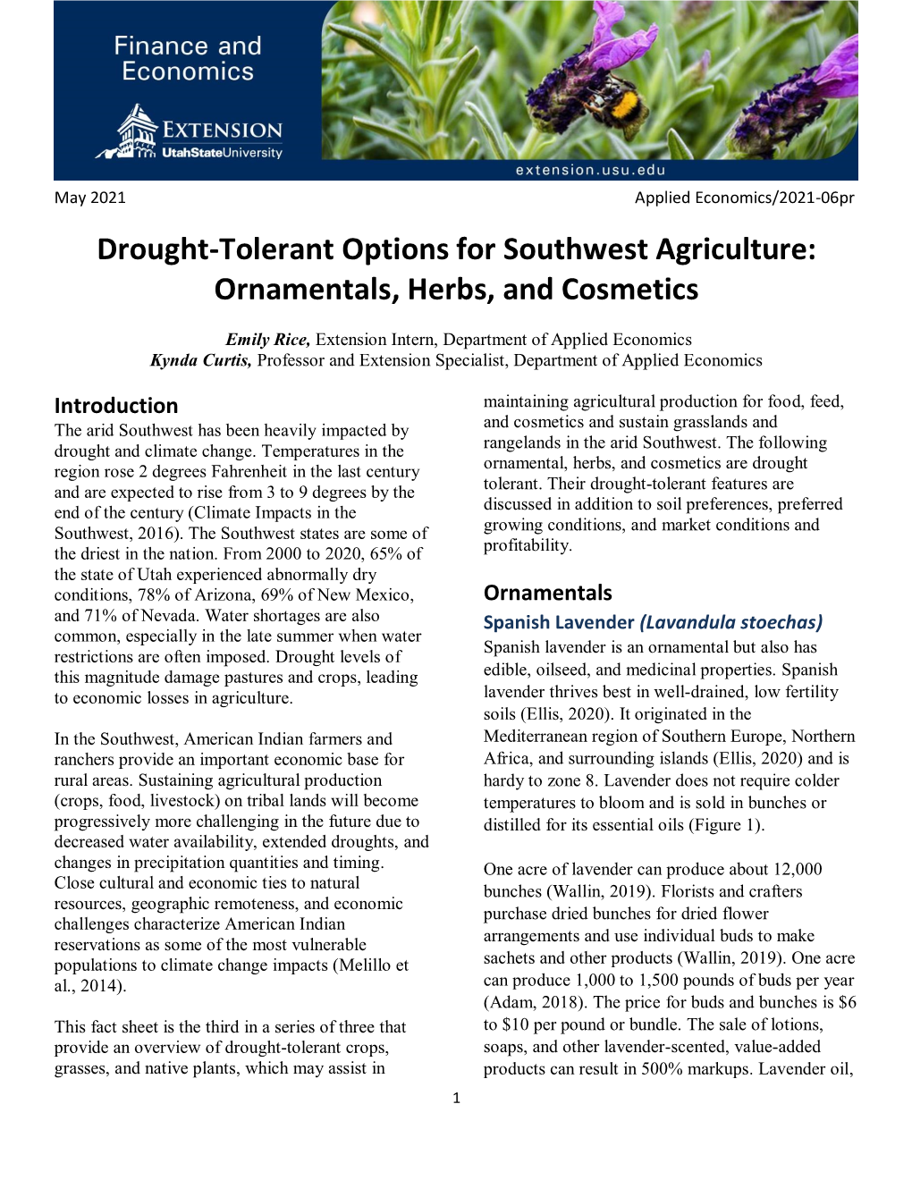 Drought-Tolerant Options for Southwest Agriculture: Ornamentals, Herbs, and Cosmetics