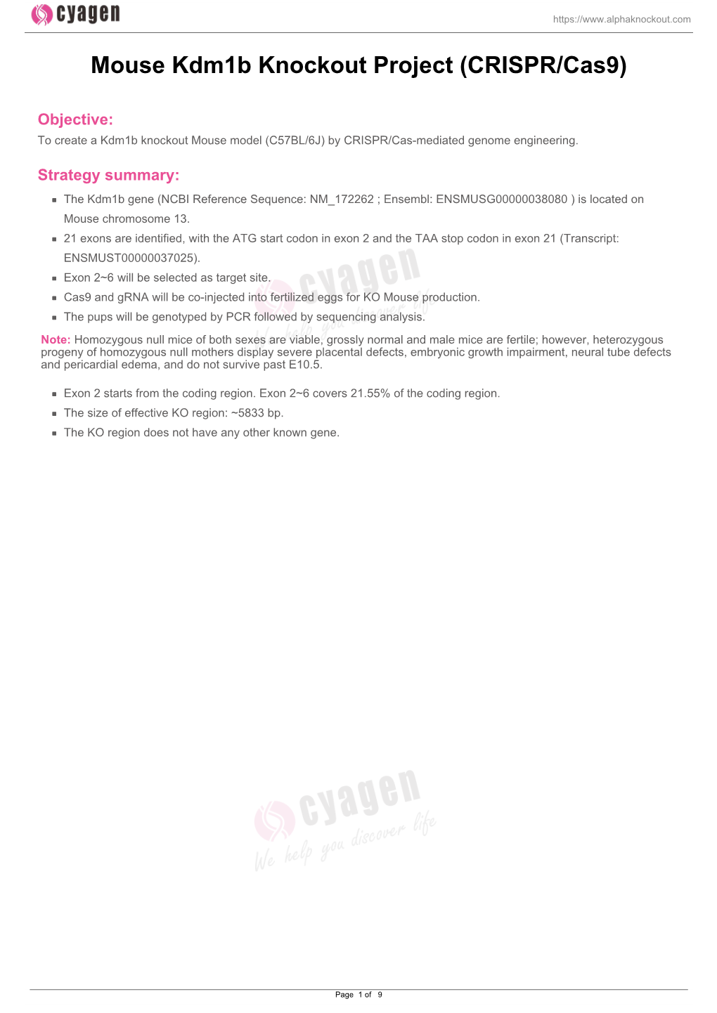 Mouse Kdm1b Knockout Project (CRISPR/Cas9)