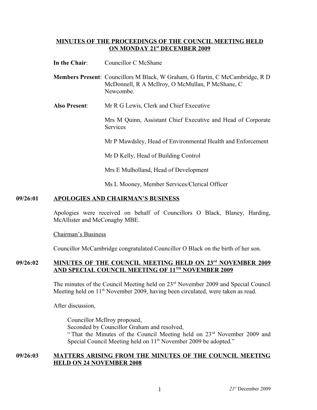 Minutes of the Proceedings of the Council Meeting Held s1