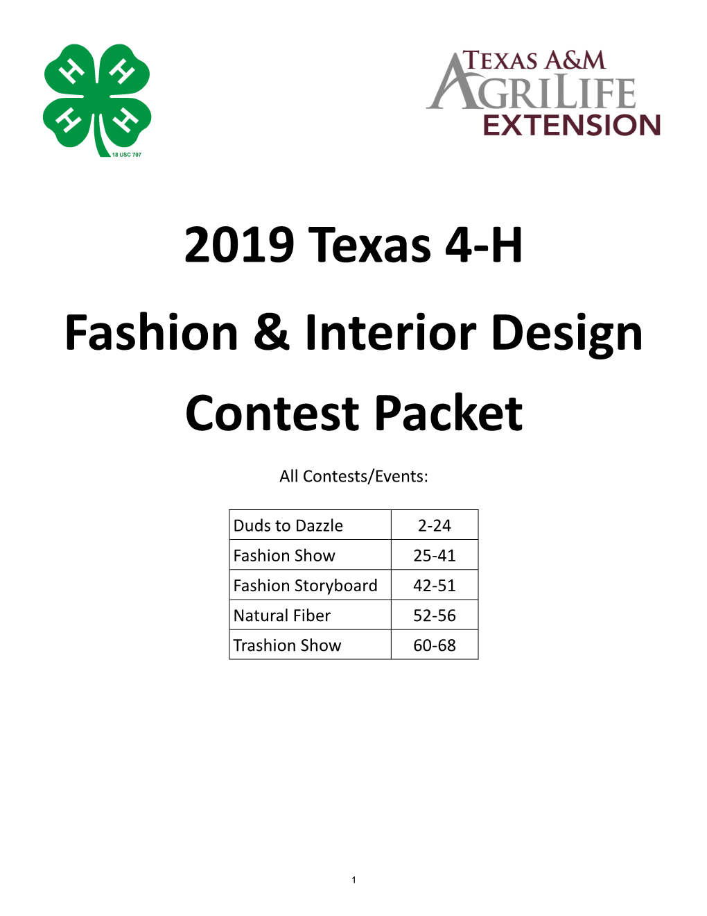 2019 Texas 4-H Fashion & Interior Design Contest Packet