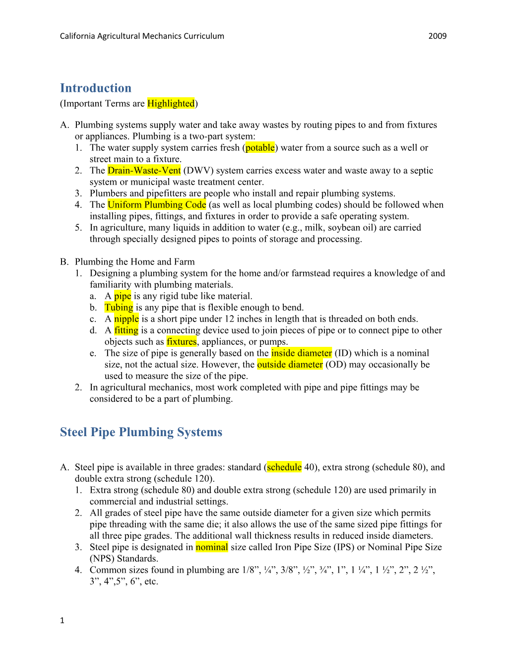 California Agricultural Mechanics Curriculum 2009