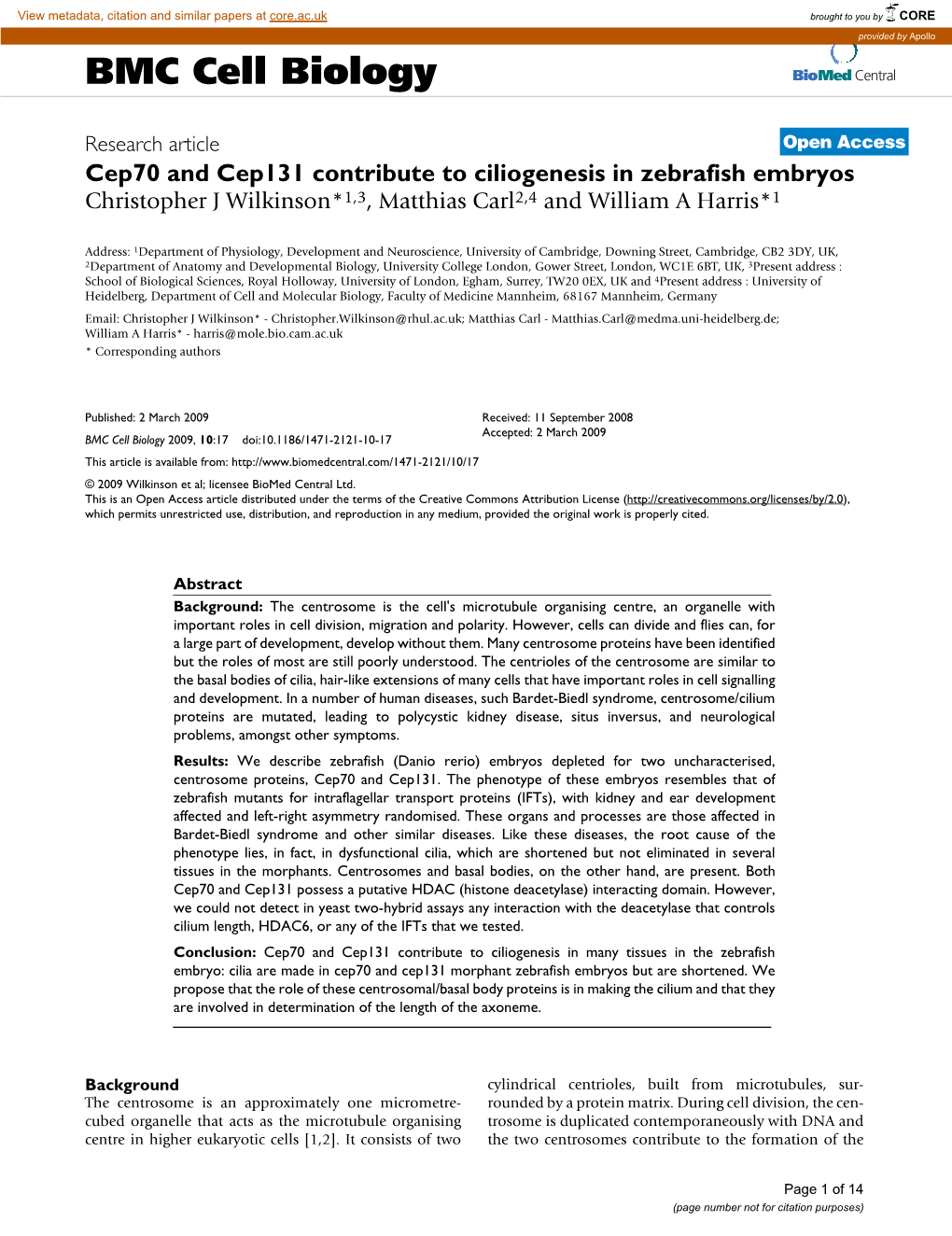 BMC Cell Biology Biomed Central