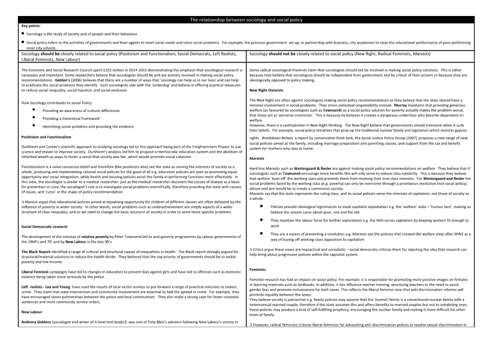 The Relationship Between Sociology and Social Policy