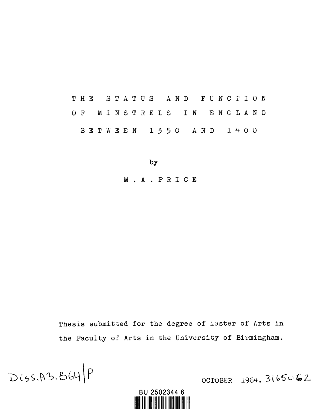 The Status and Function of Minstrels in England Between 1350 and 1400