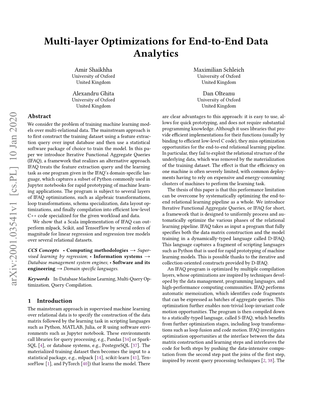 Multi-Layer Optimizations for End-To-End Data Analytics