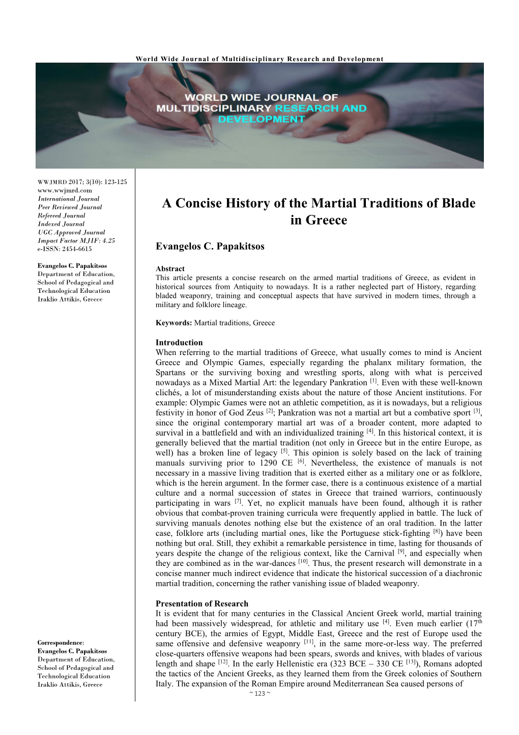 A Concise History of the Martial Traditions of Blade in Greece