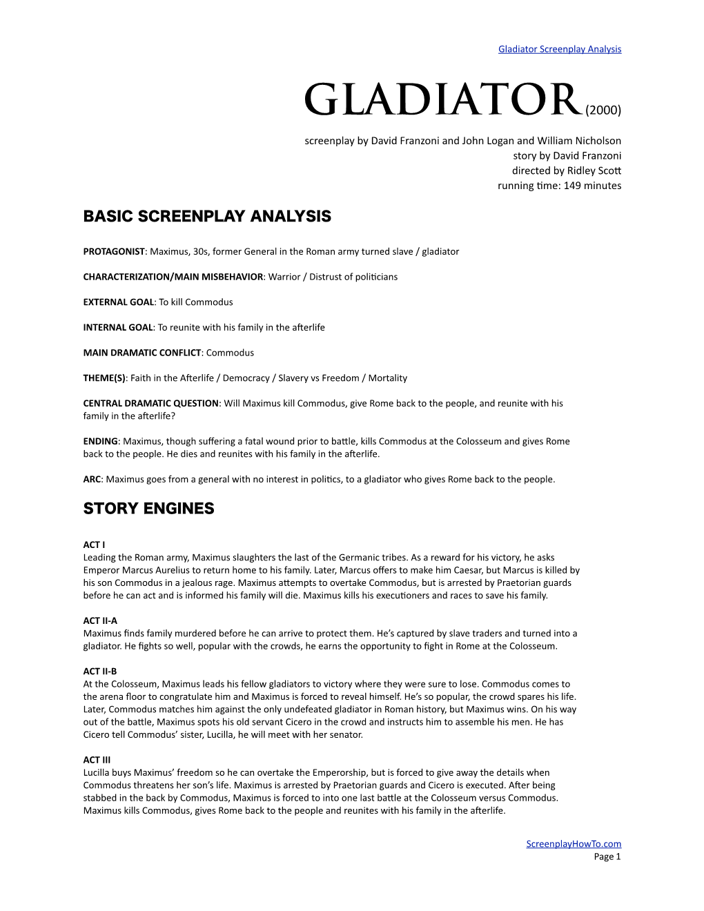 Gladiator Script Analysis