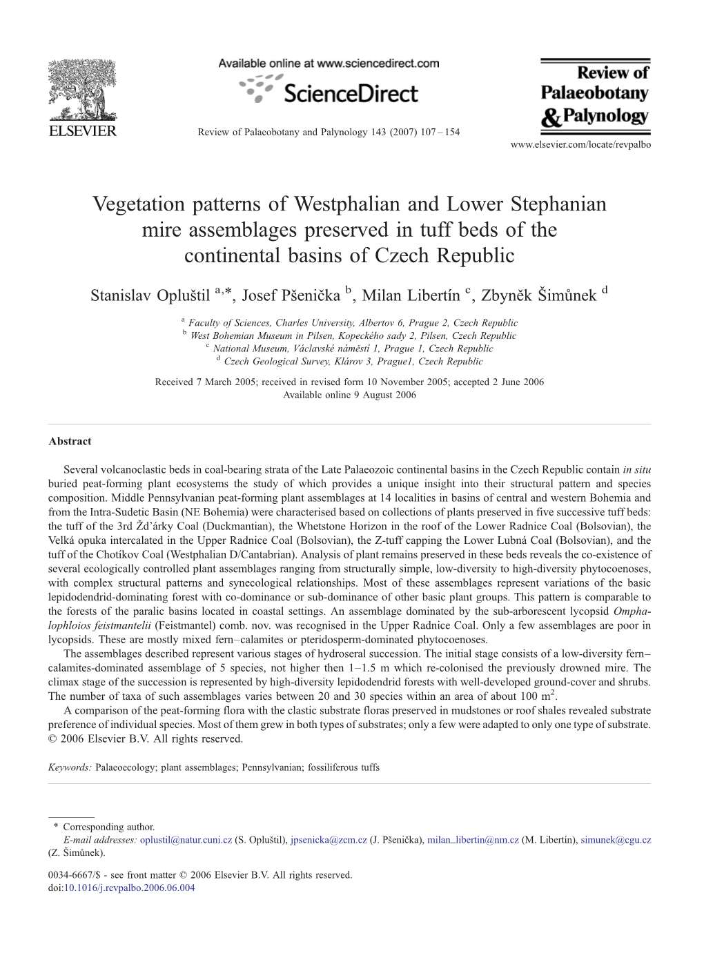 Vegetation Patterns of Westphalian and Lower Stephanian Mire