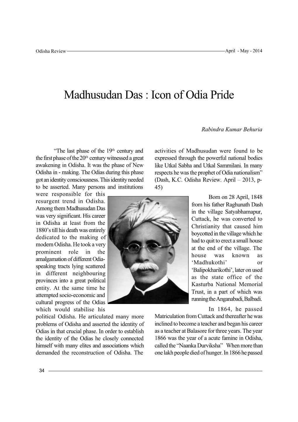 Madhusudan Das : Icon of Odia Pride