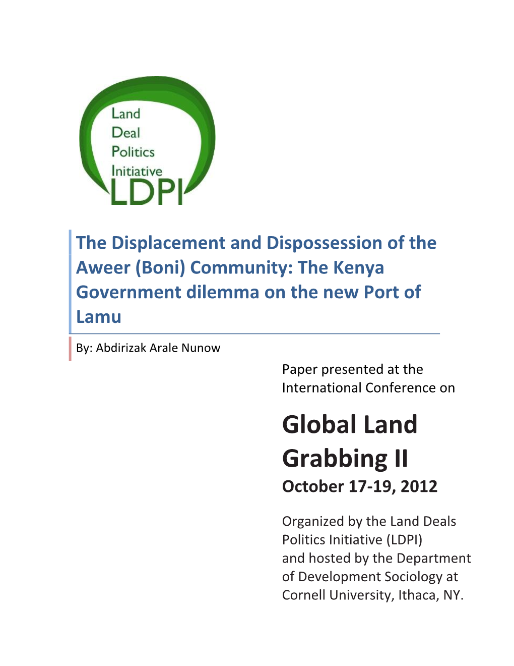 Global Land Grabbing II October 17‐19, 2012
