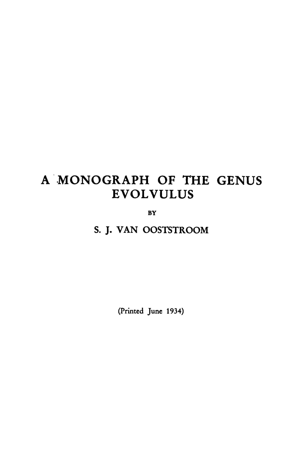 A Monograph of the Genus Evolvulus