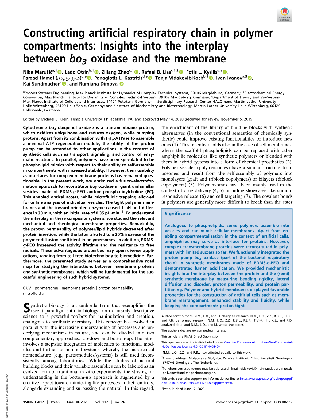 Constructing Artificial Respiratory Chain in Polymer Compartments: Insights Into the Interplay Between Bo3 Oxidase and the Membrane