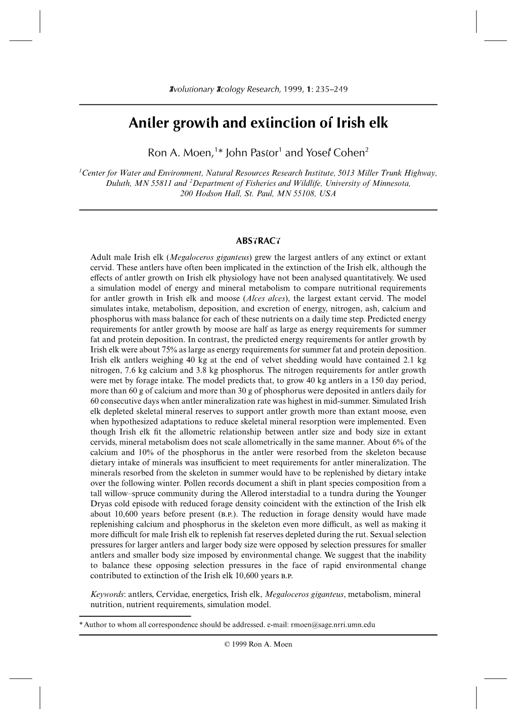 Antler Growth and Extinction of Irish Elk